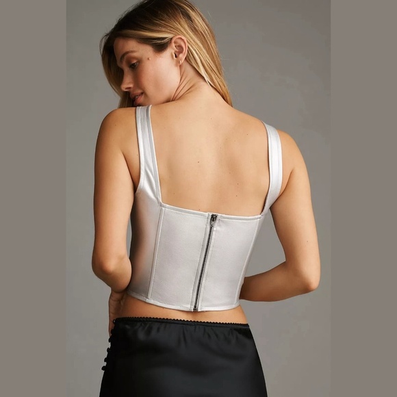 NWT ANTHROPOLOGIE Maeve Corset Tank Top Metallic Silver Size 4 - Picture 3 of 5